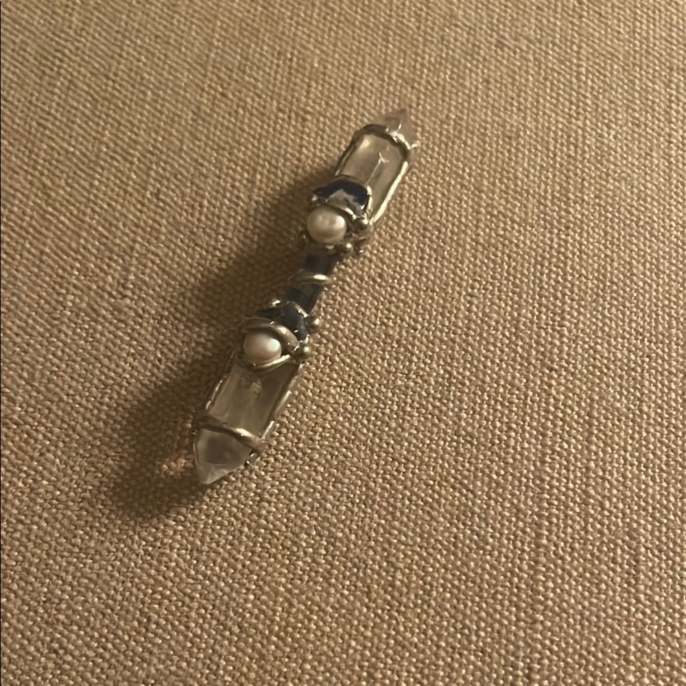 Silver and White Brooch with Smooth Metal and Clear Center